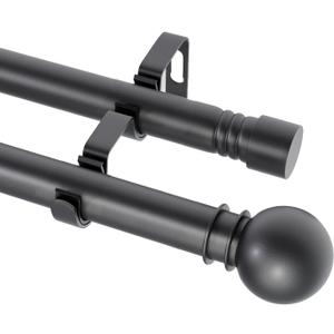 Double Curtain Rods for Windows 31-52 Inches, Black Curtain Rod Set with 2 Poles & Brackets, 5/8 Inch Diameter Metal Drapery Rod for Living Room, Bedroom,Kitchen,Bathroom