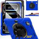 BRAECN Case for iPad Pro 11 inch M5 2025 & M4 2024, 4 Layers Heavy Duty Full-Body Protection Screen Protector Pencil Holder, 360 Rotating Handle Kickstand, Shoulder Strap Kids Friendly (Blue)