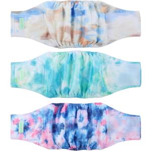 wegreeco Washable Male Dog Belly Band (Stylish Pattern)- Pack of 3 - Washable Male Dog Belly Wrap, Dog Diapers Male (Tie-dye, Sky, Small) (Small (11" to 14"))