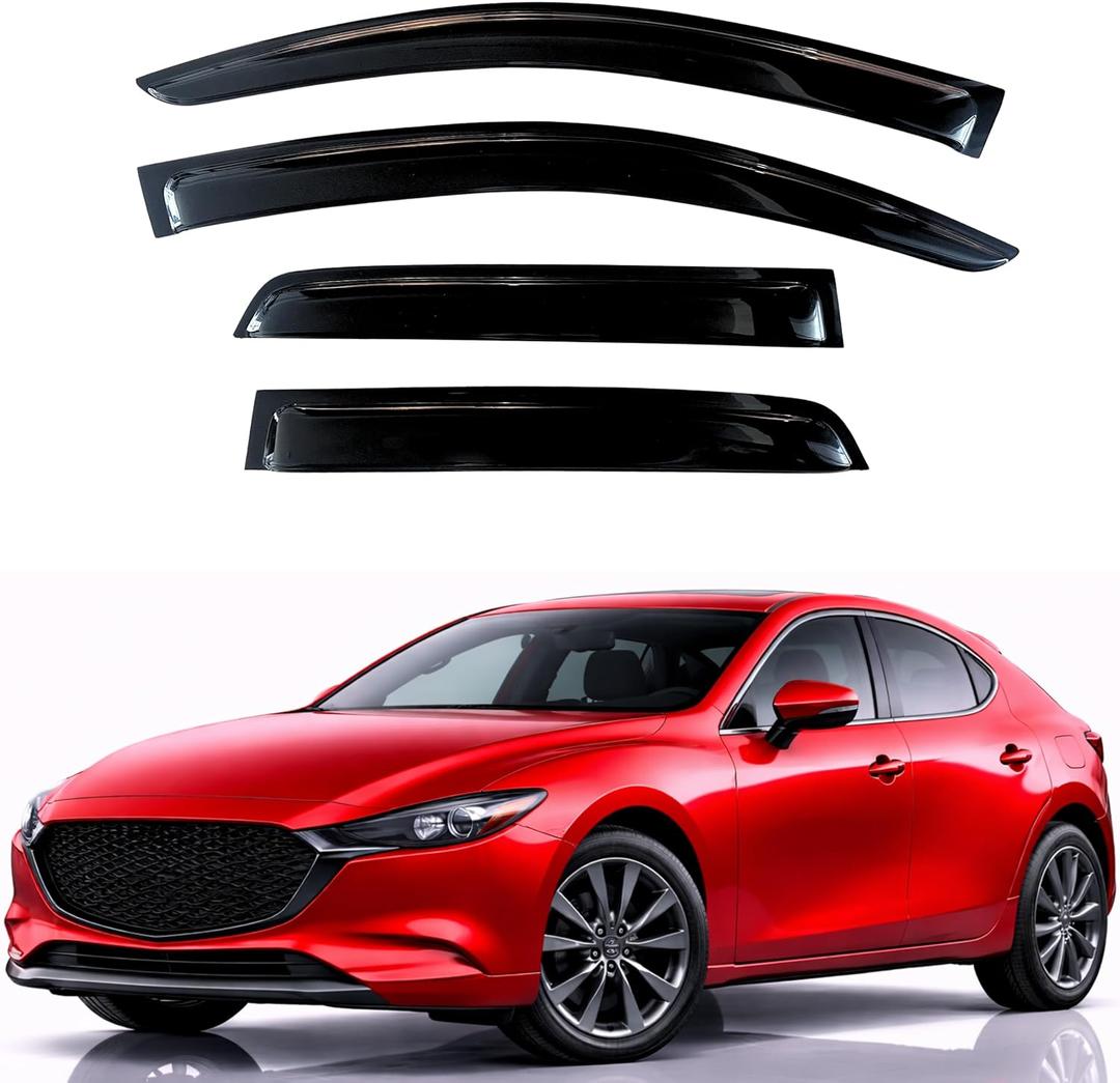 KPY Rain Guards Fit for 2019-2024 Mazda 3 Hatchback, Out-Channel Window Visors Vent Wind Deflectors 4PC, Car Accessories for 19-24 Mazda 3 Hatchback (Excludes Sedan)