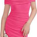 EXARUS Girls Off Shoulder Ruched Bodycon Dress Sleeveless Zipper Tight Mini Dresses Dance Special Occasion 8-14Y (12 Years, Hot Pink Rushed Off Shoulder)