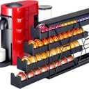 FlagShip 4-Tier Corner Coffee Pod Organizer for Nespresso Vertuo - 40+ Capsule Storage, Slim Metal Kitchen Countertop Space Saver with Compact Design