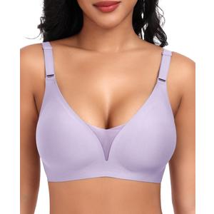 Womens Seamless Deep V Bras No Underwire Comfort Push Up Mesh Bras Lace Wireless Bralette Everyday BraPink,M (Pink, M)