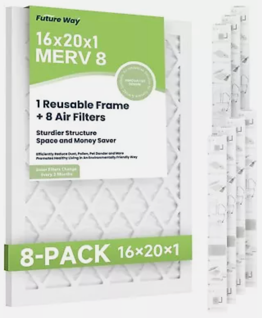 Air Filters 16x20x1” 8-pack With Reusable Frame Merv 8 Mpr 700 Filters