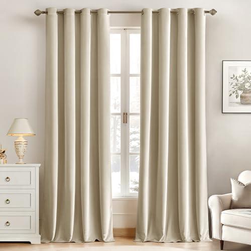 MIULEE Elegant Velvet Curtains Beige Grommet Curtains Thermal Insulated Soundproof Room Darkening Blackout Curtains/Drapes for Girls & Ladys Living Room/Bedroom Decor 52 x 96 Inch 2 Panels