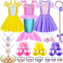 Tlooe Princess Dress Up for Girls, Dress Up Clothes for Toddler Girls Set, Princess Toys Christmas Halloween Birthday Gifts for 3 4 5 6 7 8 Little Girl (Pink)