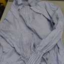 Womens Smocked Cuffed Striped Boyfriend Shirt Casual Collar Long Sleeve Oversized Button Down Blouse Tops with Pocket Shirred Blue M