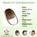 NAYOO Clip in Bangs Human Hair Medium Brown Wispy Bangs with Temples Fringe Hairpiece Natural Looking Curved Fake Bangs Hair Extensions for Women