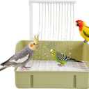 Bird Bath, Automatic Parrot Shower Bath with Pump, Birds Shower Bathtub with Running Water, Birdcage, Medium Birds Parakeet Budgies Cockatiels Conures Finches, Lovebird (Green Rectangle)