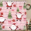 Pink Christmas Holiday Shower Curtain 72Wx72L Winter Santa Claus Cute Xmas Tree Holiday Kids New Year Bathroom Set Accessories Decor with 12 Pack Hooks