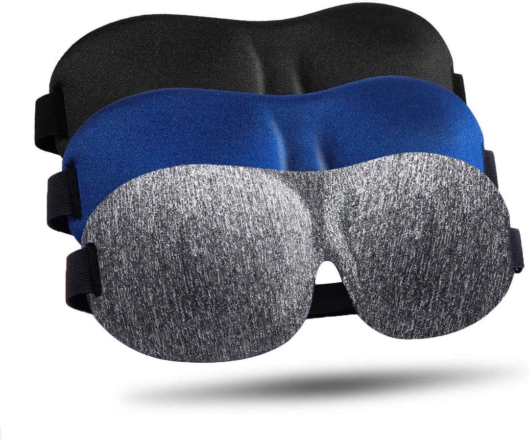 LKY DIGITAL Sleep Mask for Side Sleeper 3 Pack, Blackout 3D Eye Mask for Sleeping, Night Blindfold for Men Women (Gray & Blue & Black)