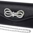 DETARA Women Evening Handbag Shiny Crystal Bow Flap Clutch Purse for Women Wedding Party Prom Purse