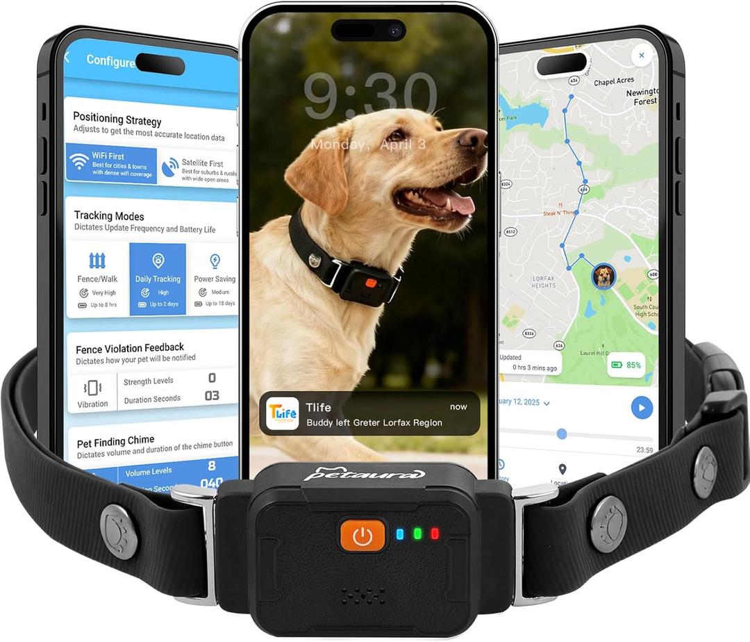Smart Dog GPS Tracker Collar, First Year Free Subscription, Real-Time Location, Geo-Fence Alerts, Route History, IPX7 Waterproof, 4G Built-in SIM, Health Monitoring