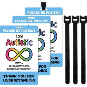 3 Sets Autism Safety Tag Card with Loop Fastener Strips Autism Medical ID Tag Autismo Accesorios for Travel Communication