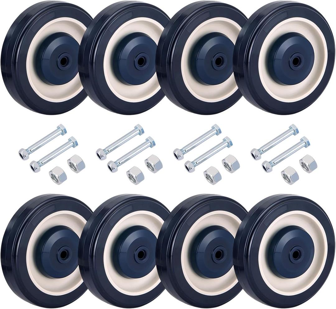 8 Pack 5" Shopping Cart Replacement Wheels Kit | Silent Supermarket Casters with 8 Axles Bolts, Shopping Cart Wheels w/High Carbon Steel Single Ball Bearing, Polyurethane Caster Wheels (Blue)