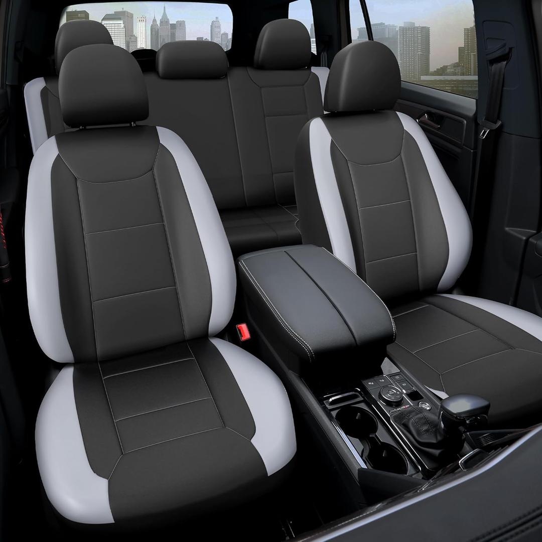 Premium Waterproof Car Seat Cover Full Set, Front and Rear Split Bench Seat Covers for Cars with Thicker Padding, Easy to Install Car Seat Cover Set (Grey)