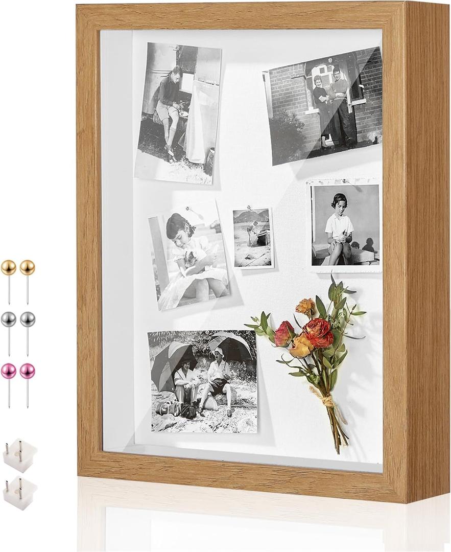 12x16 Shadow Box Display Case Picture Frame with Soft Linen Back, Large Wood Color Shadow Box 12x16 for Flowers Medal Display Case Jersey pet Graduation Memorabilia Baby Ltems Crafts Photos