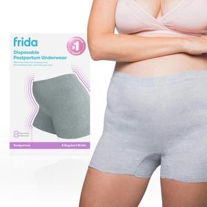 Frida Mom 8pc Postpartum Underwear, Disposable Boyshort Panties, Seamless, Stretch Support, New Mom Essentials, Size M/L (28in-42in) (Grey)