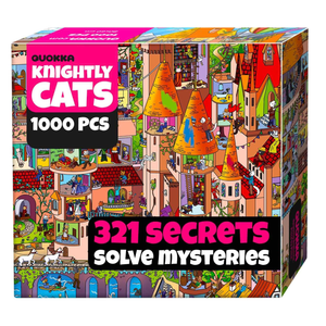 QUOKKA 1000 Piece Jigsaw Puzzle for Adults Knightly Cats – Premium Box Packaging with Extra Fun Challenges - Whimsical Cat Puzzle - Perfect for Relaxation & Creativity & Gift Giving