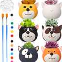 Pasimy 6 Set Ceramics to Paint DIY Ceramic Succulent Planter Pots Paint Your Own Flower Pots Craft Kit Unpainted Bisque Flowerpot with Brush Palette for Family Activity Holiday Gifts(Dog)
