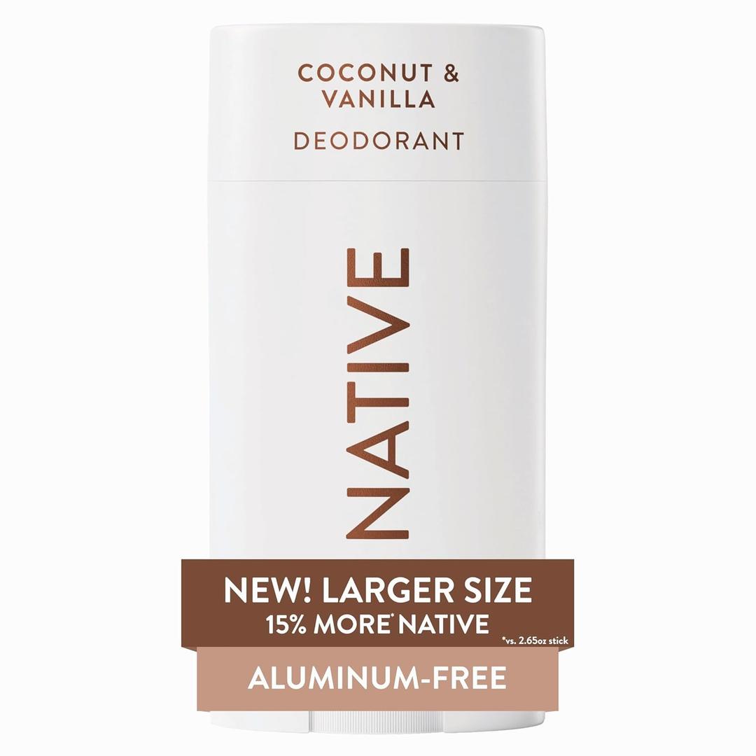 Native Aluminum Free Deodorant, Coconut & Vanilla, Large Size Stick, 72 Hour Odor Control, for Women & Men, Contains Naturally Derived Ingredients, 3.1 oz
