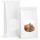 BagDream Bakery Bags with Window 100Pcs 4.5x2.36x9.6 Inches White Kraft Paper Bags with Window, Tin Tie Tab Lock, for Bakrery, Cookie, Coffee Bean, Snack