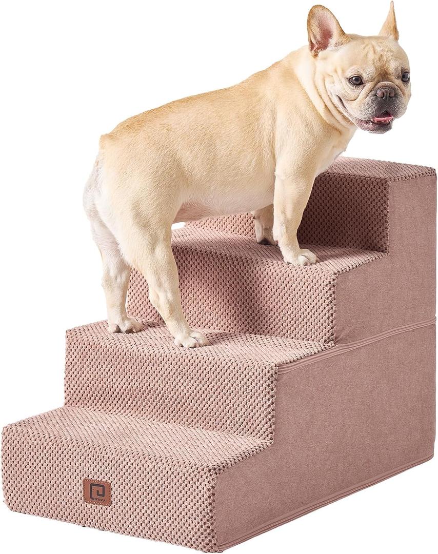 EHEYCIGA Dog Stairs for Bed 18H, 4-Step Dog Steps for High Bed, Pet Steps for Small Dogs and Cats, Non-Slip Balanced Pet Ramp Indoor, Pink (15" x 24" x 18")