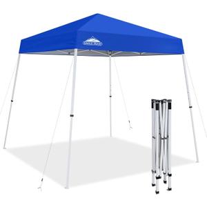 EAGLE PEAK 8x8 Slant Leg Pop-up Canopy Tent Easy One Person Setup Instant Outdoor Beach Canopy Folding Portable Sports Shelter 8x8 Base 6x6 Top (Blue)