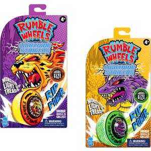 2 x Rumble Wheels Lightning Strikers 2-Pack Rip Cord Powered with Light-Up Spinning Wheels, High-Speed Battle Racers, All-Terrain Boys Racing Toy for Kids Ages 4+ | Dragon Blaze & Fire Cat, Small