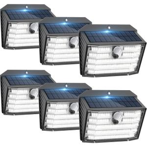 [6 Packs] Solar Motion Lights Outdoor, Ultra Bright Solar Fence Lights with Motion Sensor, IP65 Waterproof Security Light 3 Modes, 270 Lighting Angle, Wall Lights for Deck Patio Fence Garage Door (Cool White)