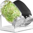 Seed Sprouting Jar Kit - 2 Wide Mouth Mason Jars with 316 Stainless Steel Sprouting Lids Covers, Drip Tray and Stand for Growing Broccoli Alfalfa Beans Sprout (Two Jars)