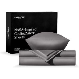 Miracle Made Luxe Soft Cotton Bed Sheet Set, 5-Piece Silver-Infused Cooling Fabric Lightweight, Hypoallergenic Bedding for Hot Sleepers, Split King Size (Grey, Luxe)