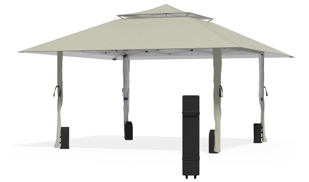 Pop Up Canopy Tent 13x13 FT, Outdoor Easy Setup Gazebo with Wheeled Carry Bag, Heavy Duty Outside Shelter with UV-Resistant Top, Portable Instant Sun Shade for Garden Camping Events, Khaki