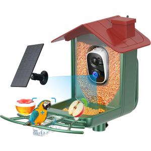 Smart Bird Feeder with Camera Outdoor: Solar Birdfeeder Cam for Outside Garden - 2K HD Live Video Camera AI Recognition Visible Window Auto Capture - Bird Lover Gifts
