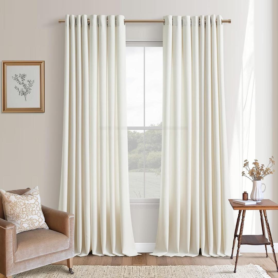 92 Inches Long Linen Curtains 2 Panels Set for Living Room Dining Grommet Semi Sheer Cottagecore Farmhouse Modern Drapery Boho Privacy 92 Inch Length Window Curtain for Bedroom Cream Ivory (Natural)