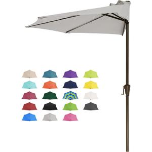 JEAREY 9ft Half Umbrella Outdoor Patio Umbrella Market Umbrellas with Crank, 1/2 Round Wall Umbrella 5 Sturdy Ribs UV Protection for Pool Garden Balcony Deck, Foggy Gray