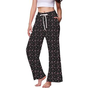Veseacky Women's Wide Leg Lounge Pants Yoga Pajamas Comfy Stretch Drawstring Pajamas Puls Size Dance Bottoms S-4XL (Black, M)