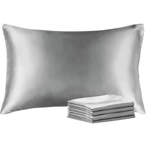 BEDELITE Satin Pillowcase with Zipper 4 Pack, Grey Pillow Cases Standard Size, Super Soft and Cooling Similar to Silk Pillow Cases, Gift for Women Men(20x26 Inches)