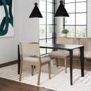 Nathan James Linus Modern Upholstered Dining Chair with Solid Rubberwood Legs in a Wire-Brushed Brown Finish, Natural Flax/Brown, Set of 2