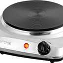 OVENTE Electric Countertop Single Burner, 1000W Cooktop with 7.25 Inch Cast Iron Hot Plate, 5 Level Temperature Control, Compact Cooking Stove and Easy to Clean Stainless Steel Base, Silver BGS101S