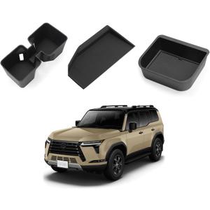 Smabee 3PCS Fit for 2024 2025 2026 Lexus GX 550 GX550 Center Console Cool Box Organizer + Wireless Charging Protective Mat + Cup Holder Insert Accessories Black