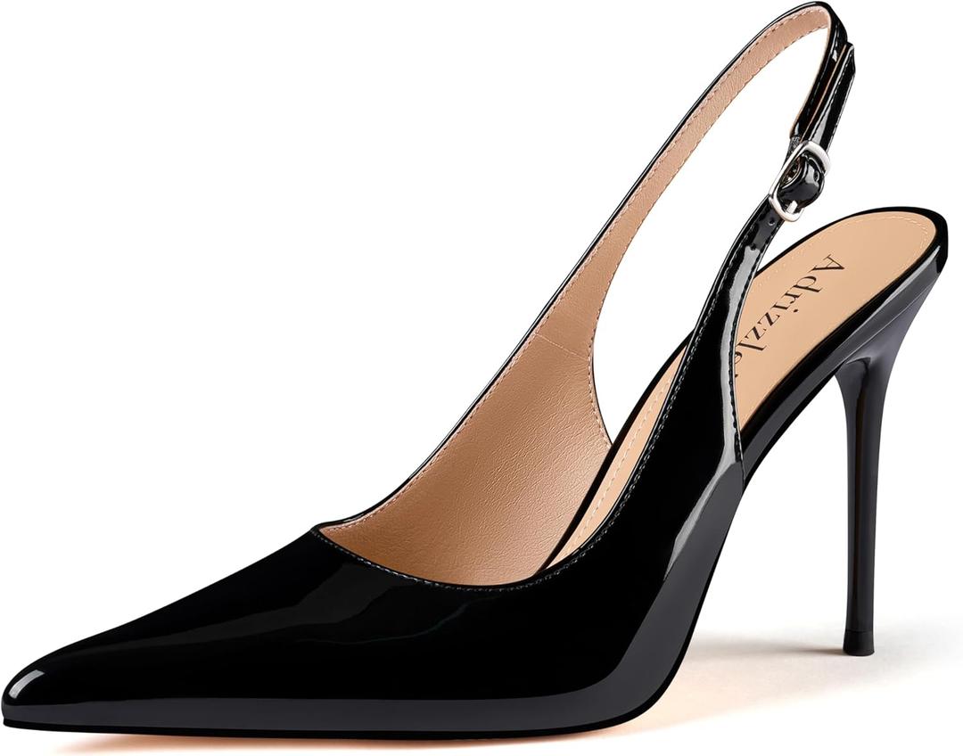 Adrizzlein Womens Slingback High Heels Pointed Toe Heels Closed Toe Stiletto Pumps Comfortable Sexy Non-Slip Elegant Wedding Party Shoes 7