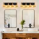 LmnLvn Farmhouse Bathroom Light Fixture, 4-Light Boho Vanity Light, Bamboo Bathroom Light Fixture Over Mirror Rustic Vanity Lighting with Handmade Bamboo Shades, Suit for Restroom, Bedroom, Hallway