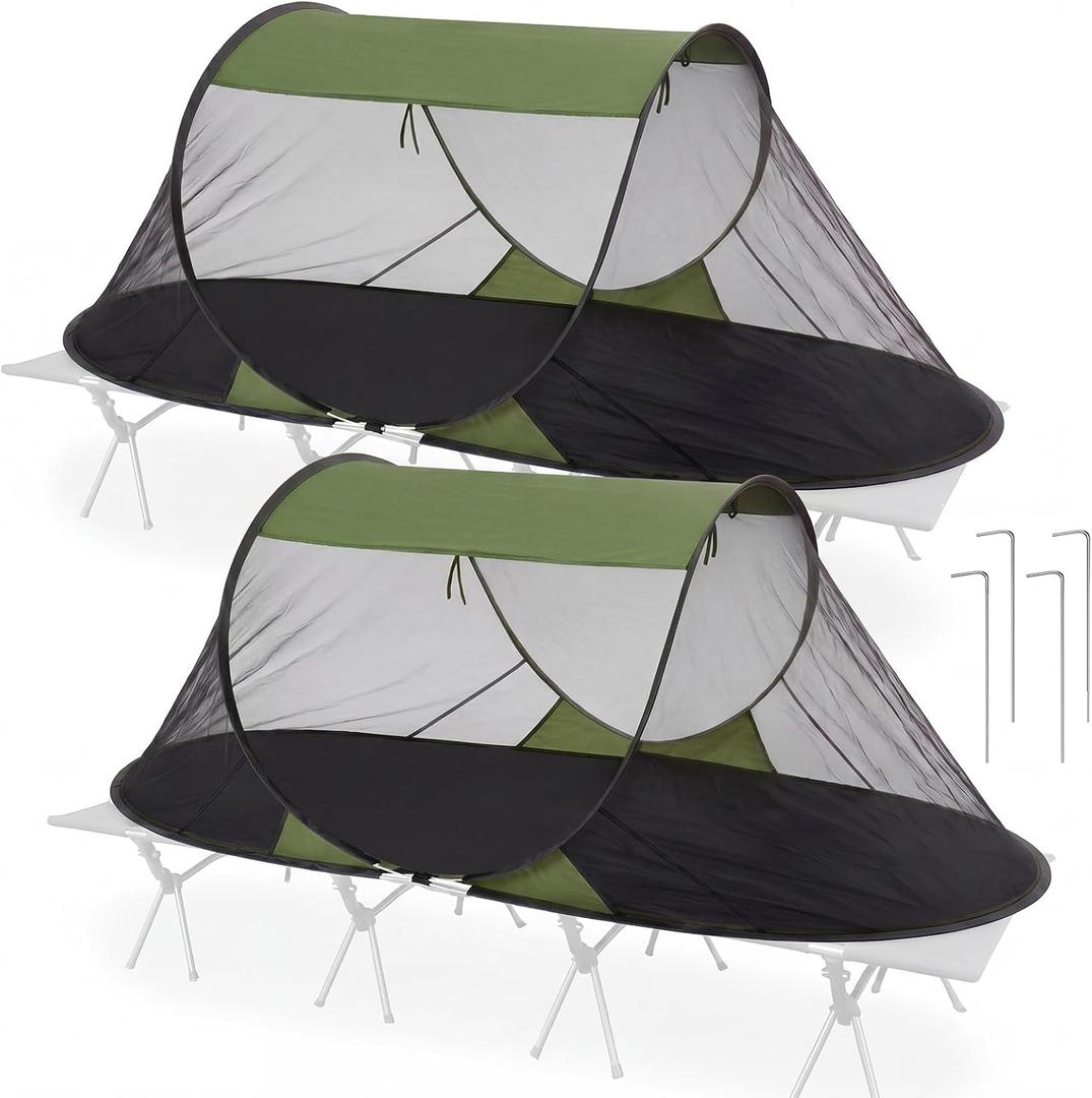 2 Pack Pop up Mosquito Tent for Camping 1 Person Instant Setup Foldable Bug Net Cot Tent with Ground Pin Portable Waterproof Screen Net for Cot Bed Hiking Summer Beach Outdoor