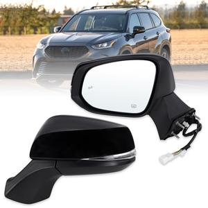 Lqito Left Driver Side Mirror Compatible With 2020 2021 2022 2023 2024 2025 Toyota Highlander With Manual Folding Power Glass Heated Turn Signal Blind Spot Black Replace#87940-0E350(7Pins)