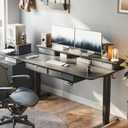 FEZIBO Sturdy Height Adjustable Electric Standing Desk with Drawers, 55 x 30 Inch Stand Up Table with Large Storage Shelf, Sit Stand Desk, Black Top