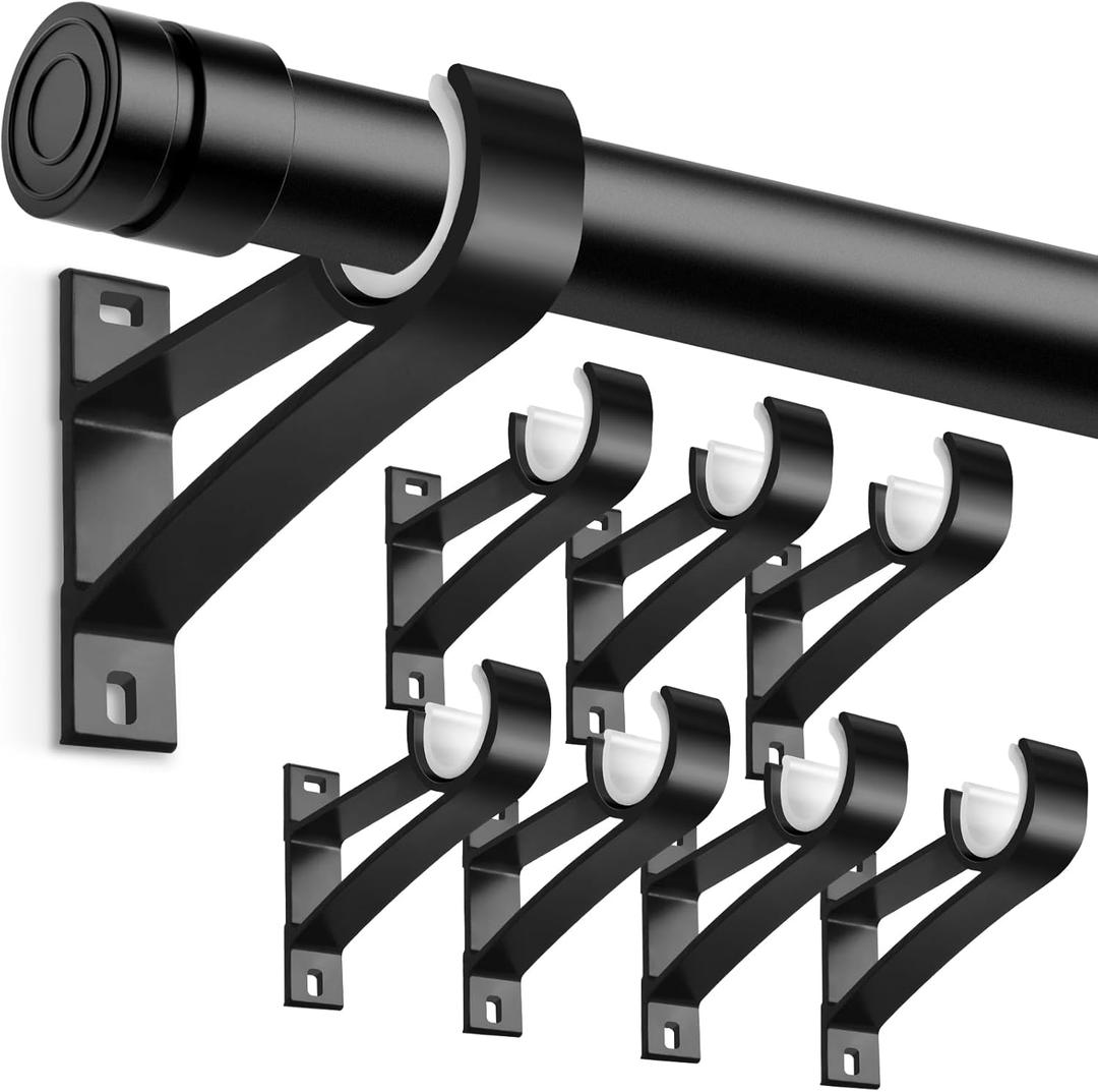 KOLAKO 8 Pack Curtain Rod Bracket, 1 Inch Heavy Duty Holder Black Drapery Single Hooks for Wall