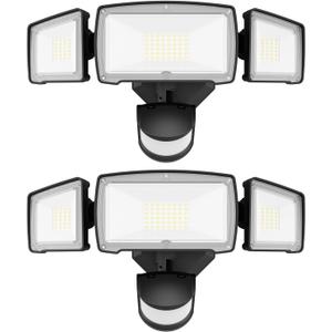 HGGH Motion Sensor Outdoor Lights  Flood Lights Outdoor Security Light, LED Floodlights IP65 Waterproof 6500K 60W 6200LM with 3 Adjustable Heads, Exterior Light for House, Backyard, Porch (2pack, Black)
