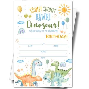 YSTEP Dinosaur Birthday Party Invitations, 20 Invite Cards with Envelopes, 4" x 6" Dino Birthday Invites - C19