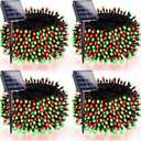4 Pack 180FT Solar Christmas Lights Outdoor Waterproof, Super Bright 320 LED Solar String Lights with 8 Lighting Modes, Green Wire Twinkle Tree Light for Outside Xmas Party Decorations (Red and Green)